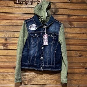 Wallflower Youth Girls Blue Jean Denim Button Up Jacket Hooded Sz L The Dreamer